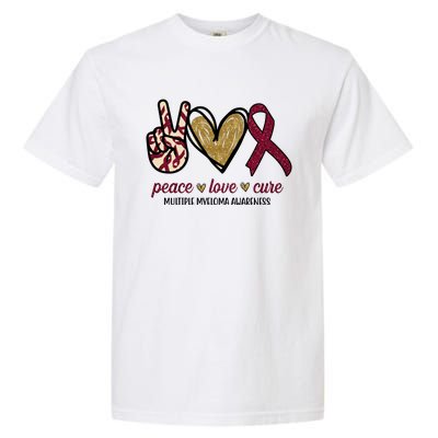 Peace Love Cure Multiple Myeloma Awareness Garment-Dyed Heavyweight T-Shirt