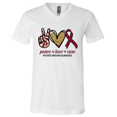 Peace Love Cure Multiple Myeloma Awareness V-Neck T-Shirt