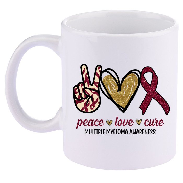 Peace Love Cure Multiple Myeloma Awareness 11oz C Handle Ceramic Mug