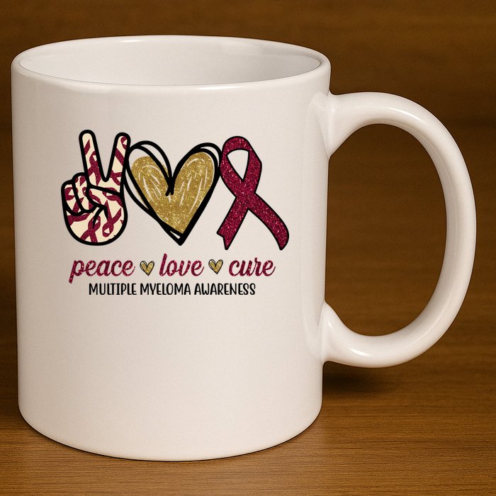 Peace Love Cure Multiple Myeloma Awareness 11oz C Handle Ceramic Mug