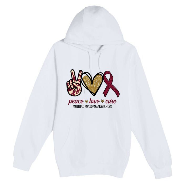 Peace Love Cure Multiple Myeloma Awareness Premium Pullover Hoodie