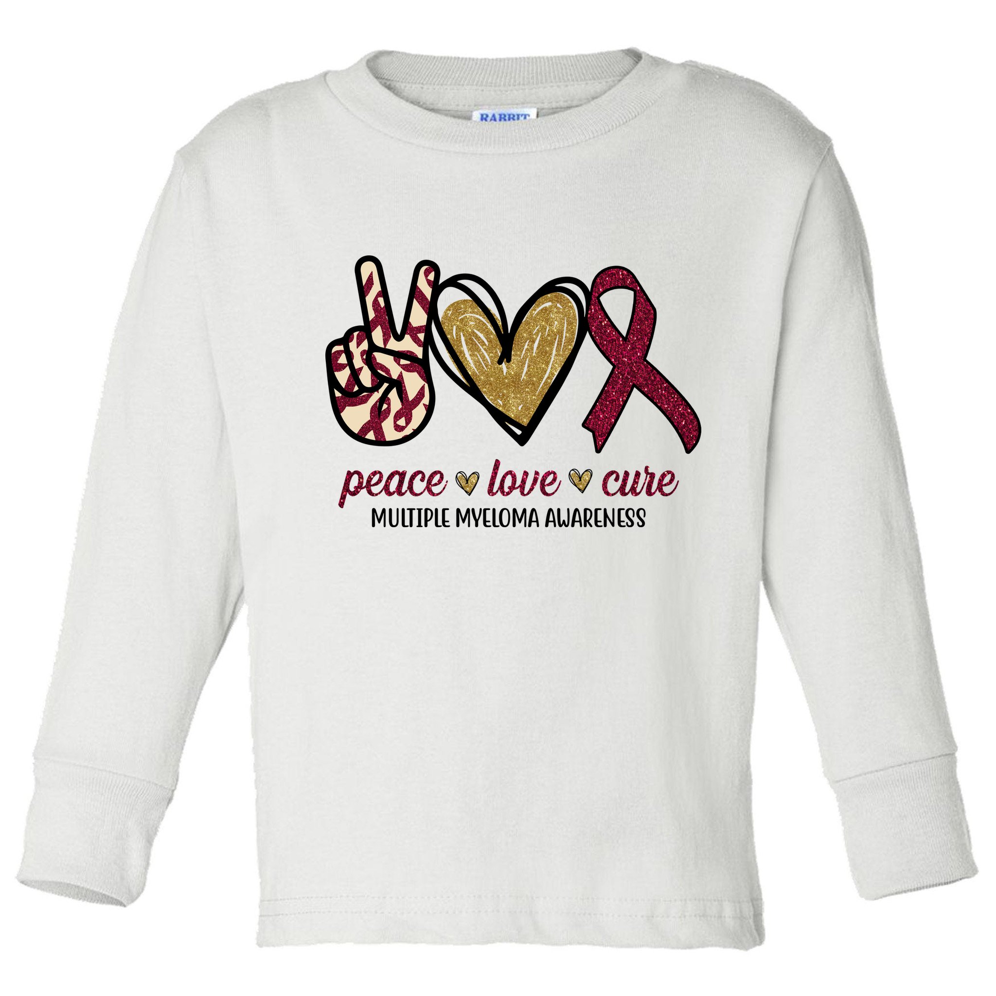 Peace Love Cure Multiple Myeloma Awareness Toddler Long Sleeve Shirt