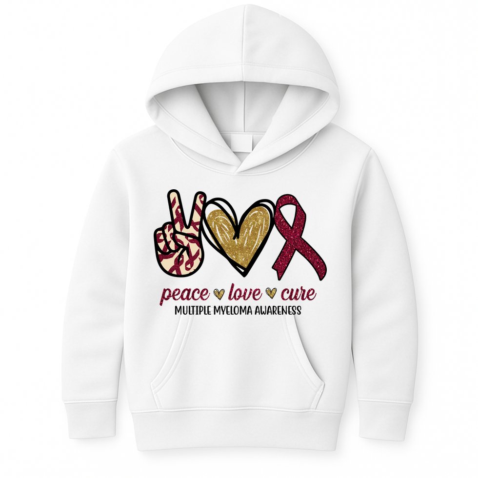 Peace Love Cure Multiple Myeloma Awareness Kids Hoodie