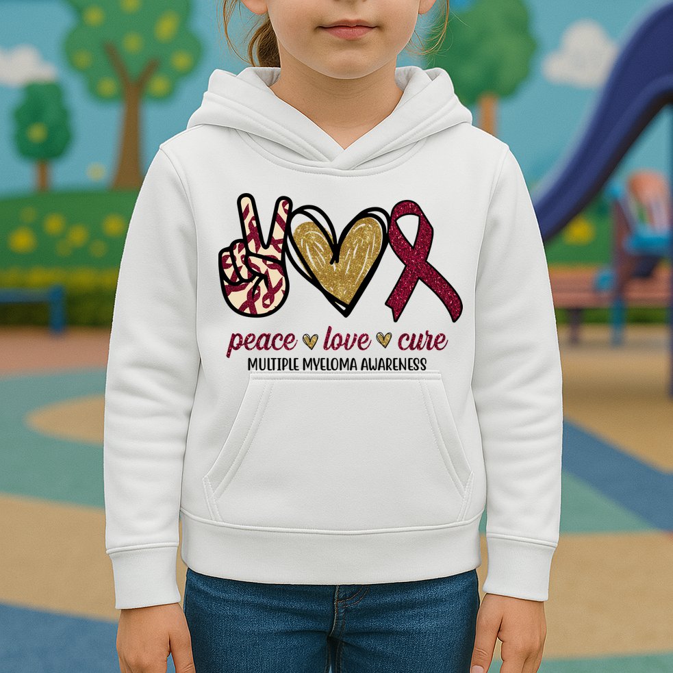 Peace Love Cure Multiple Myeloma Awareness Kids Hoodie