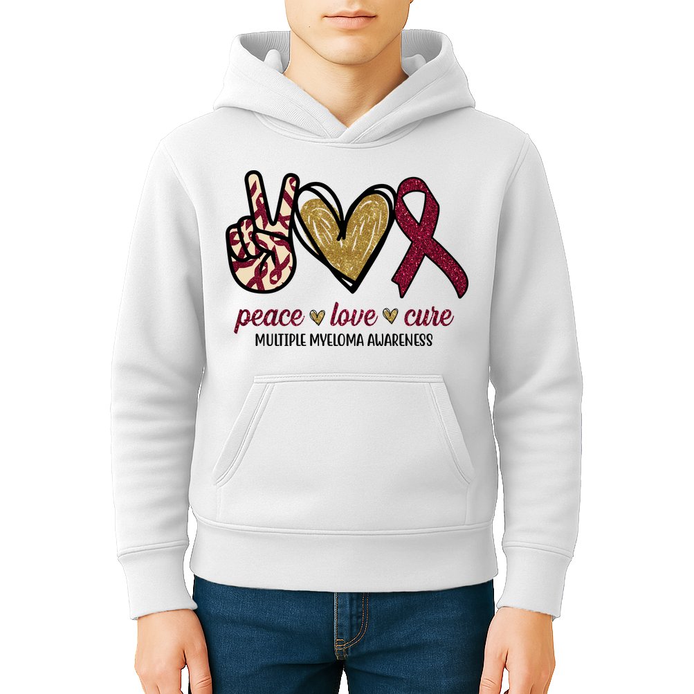 Peace Love Cure Multiple Myeloma Awareness Kids Hoodie