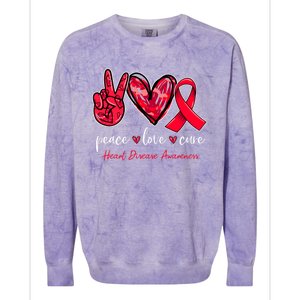 Peace Love Cure Heart Disease Awareness Month Cute Gift Colorblast Crewneck Sweatshirt