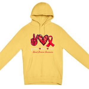 Peace Love Cure Heart Disease Awareness Month Cute Gift Premium Pullover Hoodie