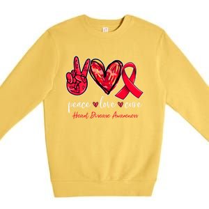 Peace Love Cure Heart Disease Awareness Month Cute Gift Premium Crewneck Sweatshirt