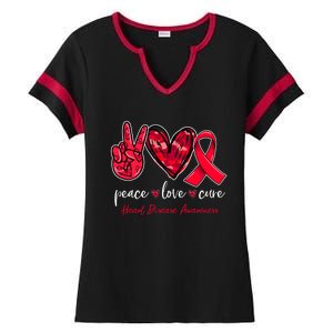 Peace Love Cure Heart Disease Awareness Month Cute Gift Ladies Halftime Notch Neck Tee