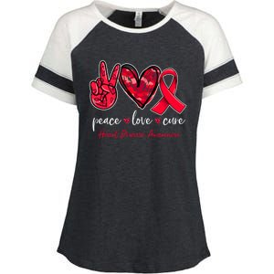 Peace Love Cure Heart Disease Awareness Month Cute Gift Enza Ladies Jersey Colorblock Tee