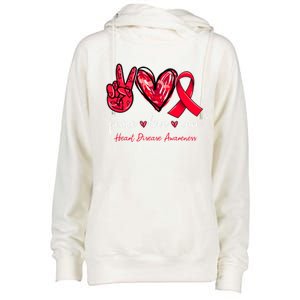 Peace Love Cure Heart Disease Awareness Month Cute Gift Womens Funnel Neck Pullover Hood