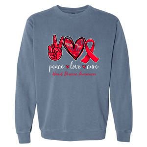 Peace Love Cure Heart Disease Awareness Month Cute Gift Garment-Dyed Sweatshirt