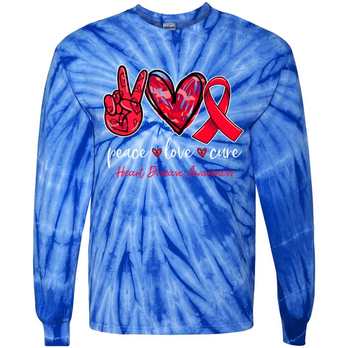 Peace Love Cure Heart Disease Awareness Month Cute Gift Tie-Dye Long Sleeve Shirt