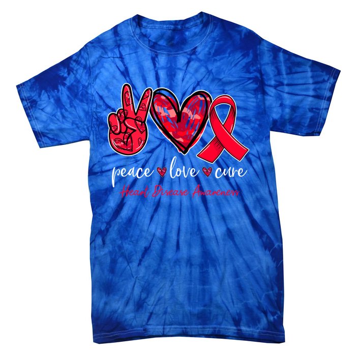 Peace Love Cure Heart Disease Awareness Month Cute Gift Tie-Dye T-Shirt