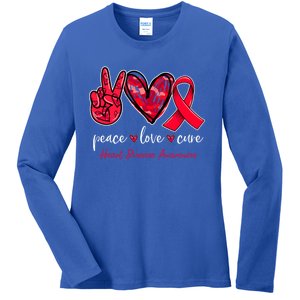 Peace Love Cure Heart Disease Awareness Month Cute Gift Ladies Long Sleeve Shirt