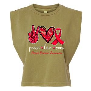 Peace Love Cure Heart Disease Awareness Month Cute Gift Garment-Dyed Women's Muscle Tee