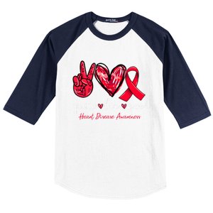 Peace Love Cure Heart Disease Awareness Month Cute Gift Baseball Sleeve Shirt