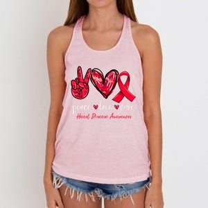 Peace Love Cure Heart Disease Awareness Month Cute Gift Women's Knotted Racerback Tank