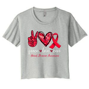 Peace Love Cure Heart Disease Awareness Month Cute Gift Women's Crop Top Tee