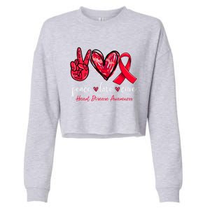 Peace Love Cure Heart Disease Awareness Month Cute Gift Cropped Pullover Crew