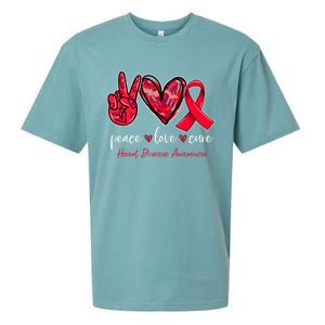 Peace Love Cure Heart Disease Awareness Month Cute Gift Sueded Cloud Jersey T-Shirt