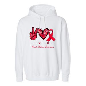 Peace Love Cure Heart Disease Awareness Month Cute Gift Garment-Dyed Fleece Hoodie