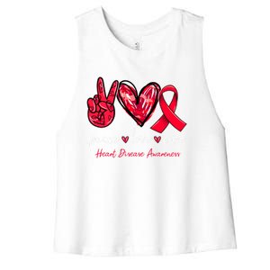 Peace Love Cure Heart Disease Awareness Month Cute Gift Women's Racerback Cropped Tank