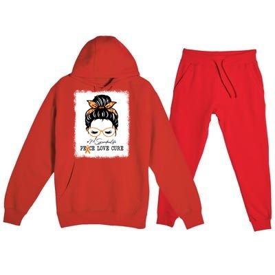 Peace Love Cure Grandma Messy Bun Multiple Sclerosis Funny Gift Premium Hooded Sweatsuit Set