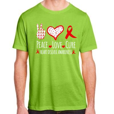 Peace Love Cure Heart Disease Awareness Red Heart Ribbon Cool Gift Adult ChromaSoft Performance T-Shirt