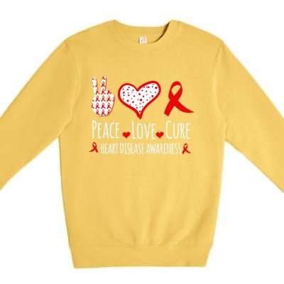 Peace Love Cure Heart Disease Awareness Red Heart Ribbon Cool Gift Premium Crewneck Sweatshirt