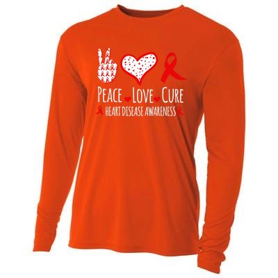 Peace Love Cure Heart Disease Awareness Red Heart Ribbon Cool Gift Cooling Performance Long Sleeve Crew