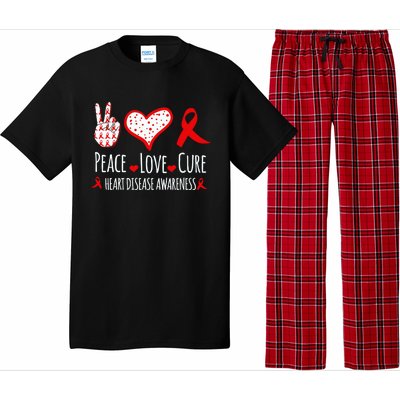 Peace Love Cure Heart Disease Awareness Red Heart Ribbon Cool Gift Pajama Set