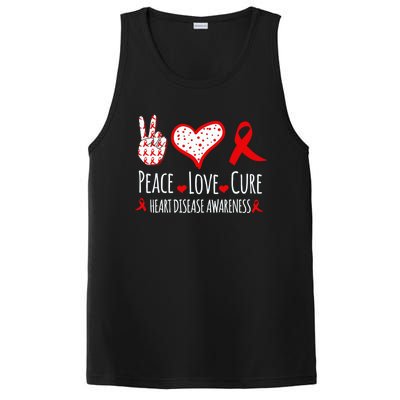 Peace Love Cure Heart Disease Awareness Red Heart Ribbon Cool Gift PosiCharge Competitor Tank