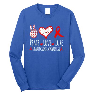 Peace Love Cure Heart Disease Awareness Red Heart Ribbon Cool Gift Long Sleeve Shirt