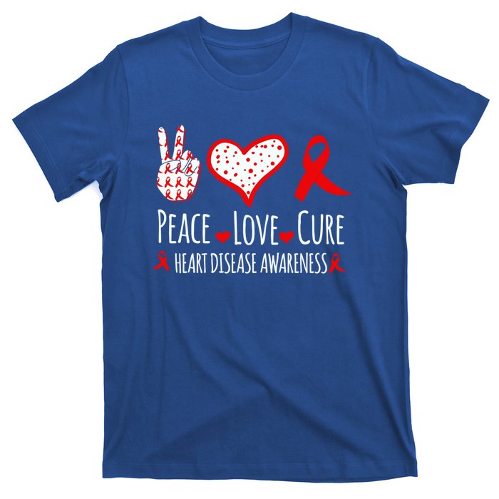 Peace Love Cure Heart Disease Awareness Red Heart Ribbon Cool Gift T-Shirt