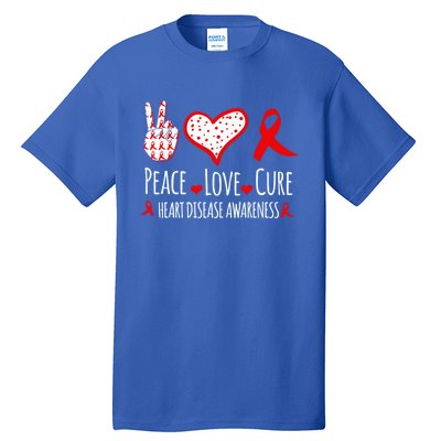 Peace Love Cure Heart Disease Awareness Red Heart Ribbon Cool Gift Tall T-Shirt