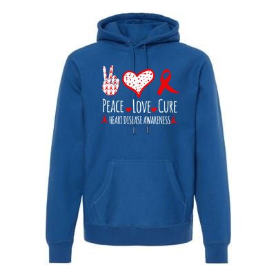 Peace Love Cure Heart Disease Awareness Red Heart Ribbon Cool Gift Premium Hoodie