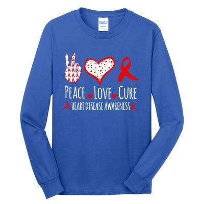 Peace Love Cure Heart Disease Awareness Red Heart Ribbon Cool Gift Tall Long Sleeve T-Shirt