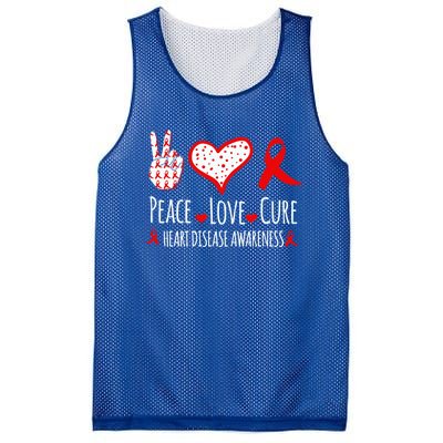 Peace Love Cure Heart Disease Awareness Red Heart Ribbon Cool Gift Mesh Reversible Basketball Jersey Tank