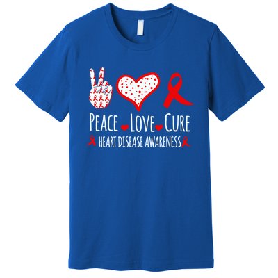 Peace Love Cure Heart Disease Awareness Red Heart Ribbon Cool Gift Premium T-Shirt