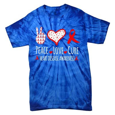 Peace Love Cure Heart Disease Awareness Red Heart Ribbon Cool Gift Tie-Dye T-Shirt