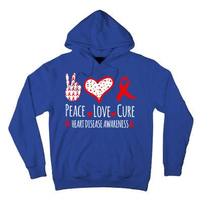 Peace Love Cure Heart Disease Awareness Red Heart Ribbon Cool Gift Tall Hoodie