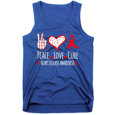 Peace Love Cure Heart Disease Awareness Red Heart Ribbon Cool Gift Tank Top