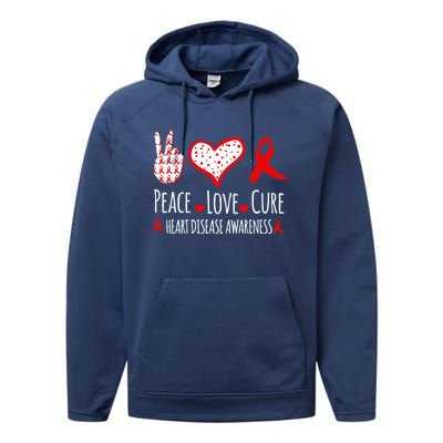 Peace Love Cure Heart Disease Awareness Red Heart Ribbon Cool Gift Performance Fleece Hoodie