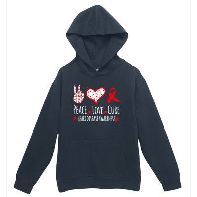 Peace Love Cure Heart Disease Awareness Red Heart Ribbon Cool Gift Urban Pullover Hoodie