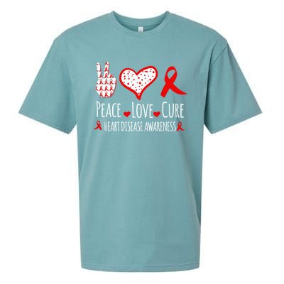 Peace Love Cure Heart Disease Awareness Red Heart Ribbon Cool Gift Sueded Cloud Jersey T-Shirt