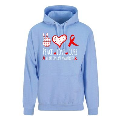 Peace Love Cure Heart Disease Awareness Red Heart Ribbon Cool Gift Unisex Surf Hoodie