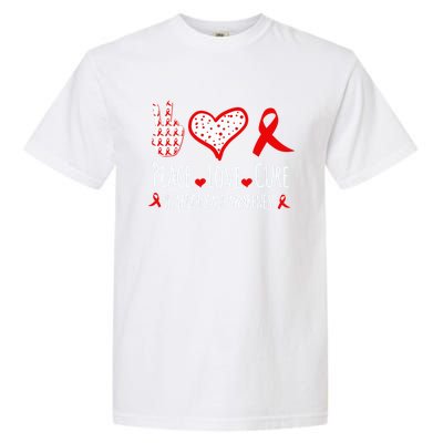 Peace Love Cure Heart Disease Awareness Red Heart Ribbon Cool Gift Garment-Dyed Heavyweight T-Shirt