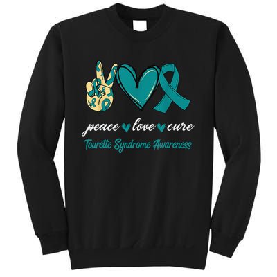 Peace Love Cure Tourette Syndrome Teal Ribbon Awareness Sweatshirt