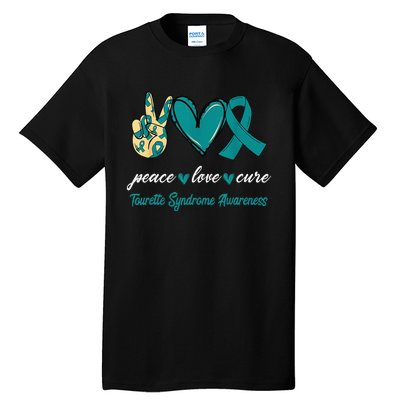 Peace Love Cure Tourette Syndrome Teal Ribbon Awareness Tall T-Shirt